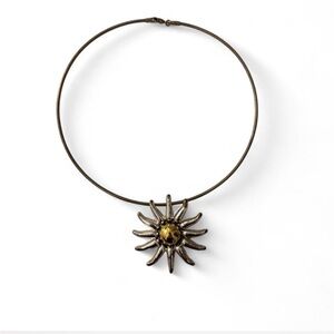 Vintage sun pendant gold and silver neck ring necklace